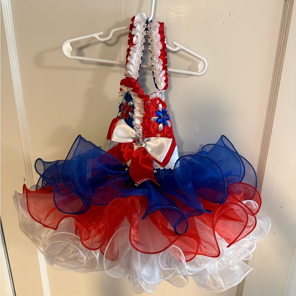 Infant RWB 12-18 Month Glitz Pageant Dress and custom headband